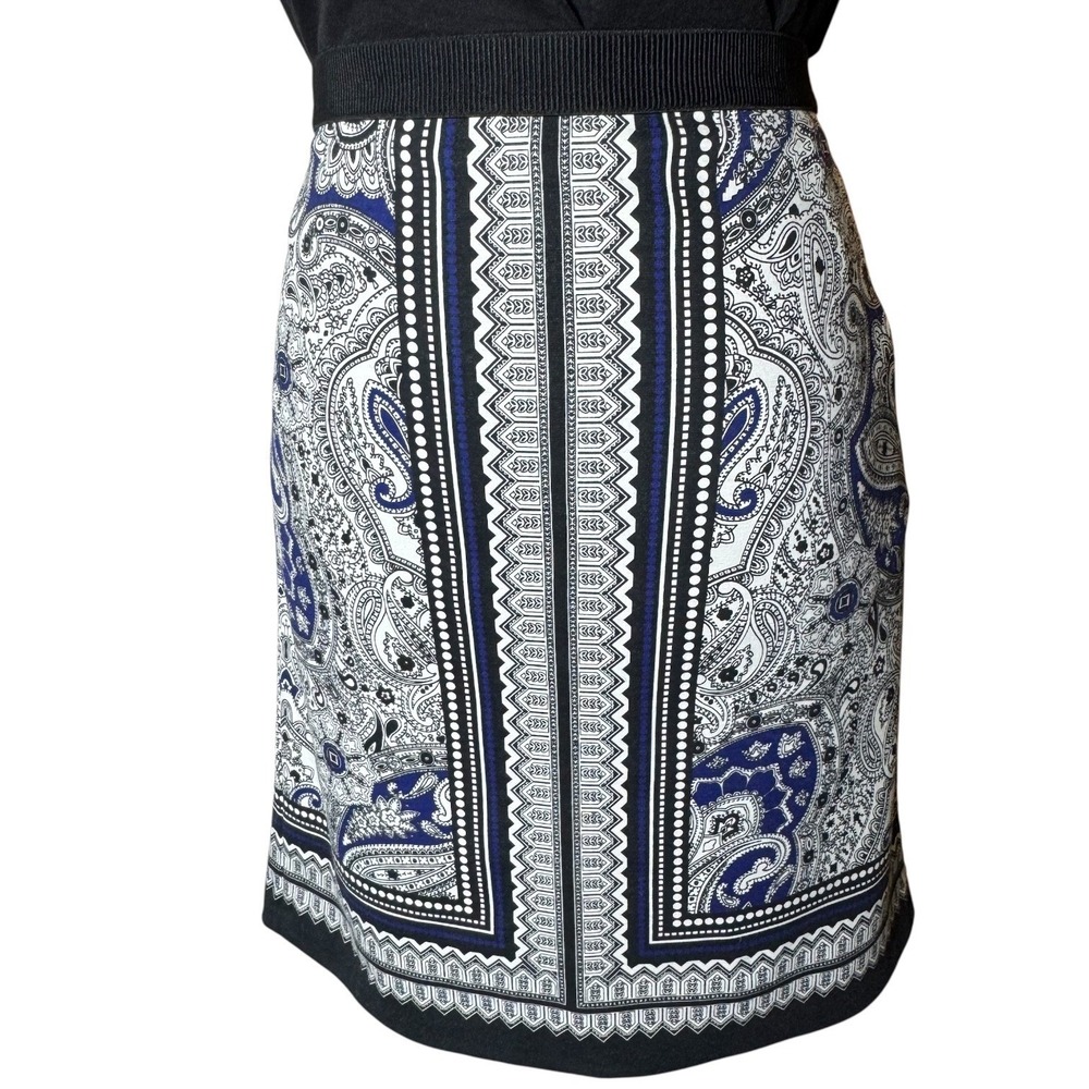 Rafaella Paisley Print Women Skirt Size Twelve Blue Black White Knee Length